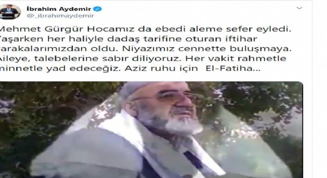 Aydemir, ‘Gürgür Hoca iftihar varakalarımızdandı’