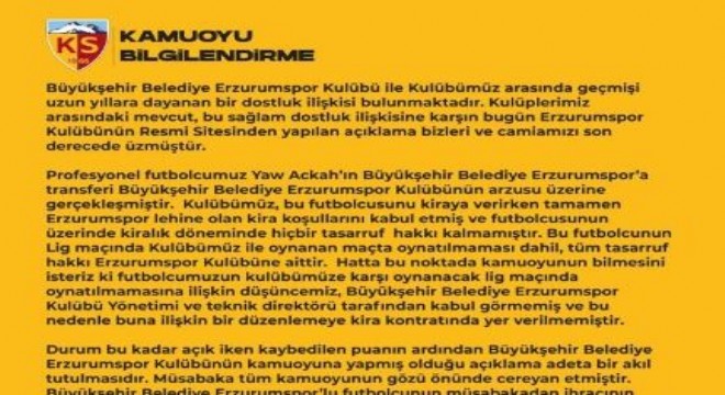 Kayserispor Erzurumspor’u mahkemeye verecek