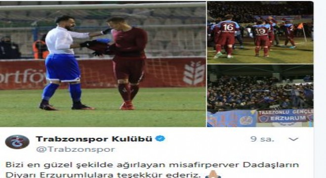 Trabzonspor dan Erzurum a taşekkür