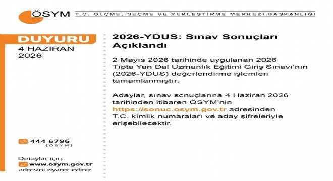 YDUS sonuçları açıklandı